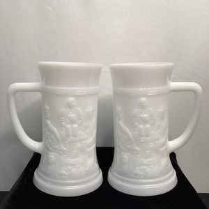 1950 ‘s Vintage Collectors Milk Glass Beer /Hot Mugs /steins  set of two